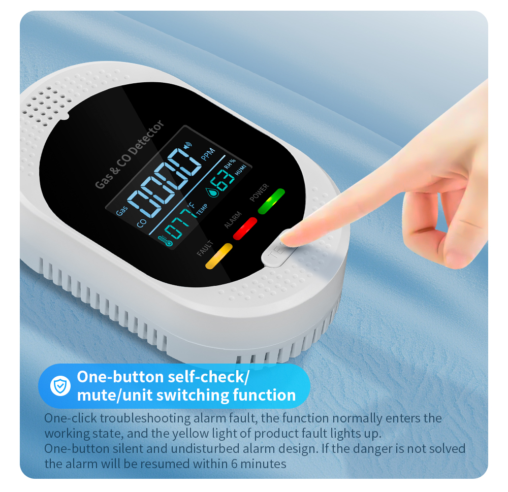 Plug-in 4 in 1 Temperature, Humidity, Gas and Carbon Monoxide Detector