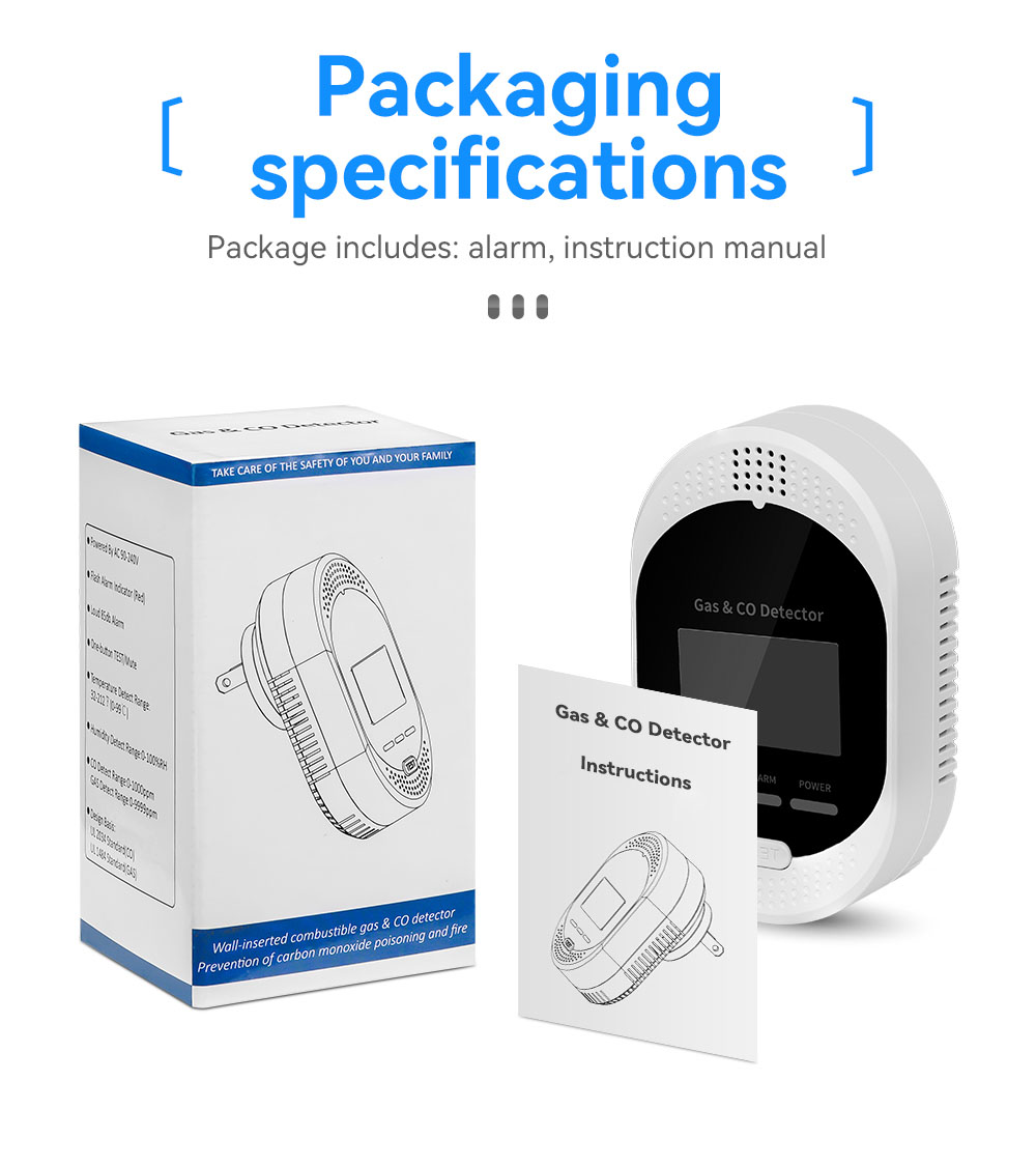 Plug-in 4 in 1 Temperature, Humidity, Gas and Carbon Monoxide Detector